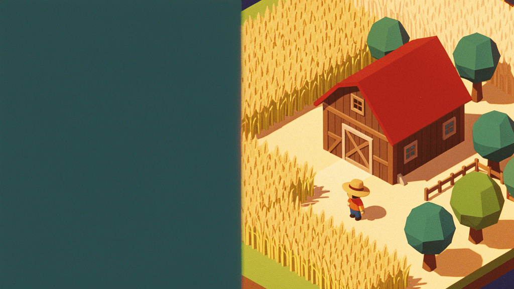 PSX-style low-poly farm scene background